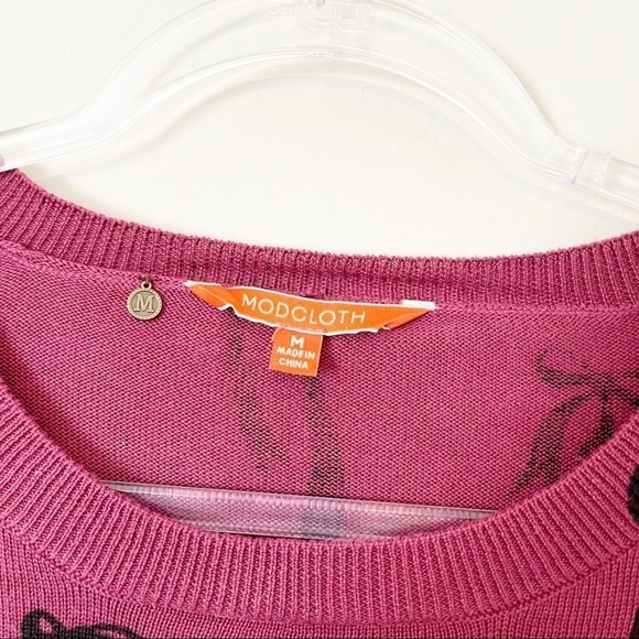 Modcloth Women's Knit The Mark Sweater Dress Bows Maroon Crew Neck Medium - Picture 5 of 7
